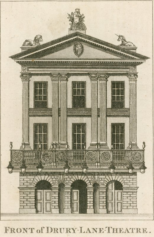 Forsiden af Drury Lane Theatre, London af English School