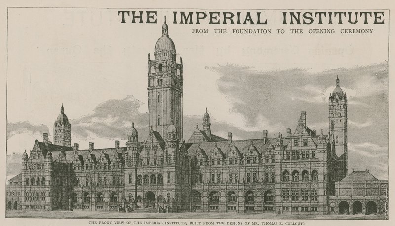 Forsiden af Imperial Institute, bygget efter design af hr. Thomas E. Collcutt af English School