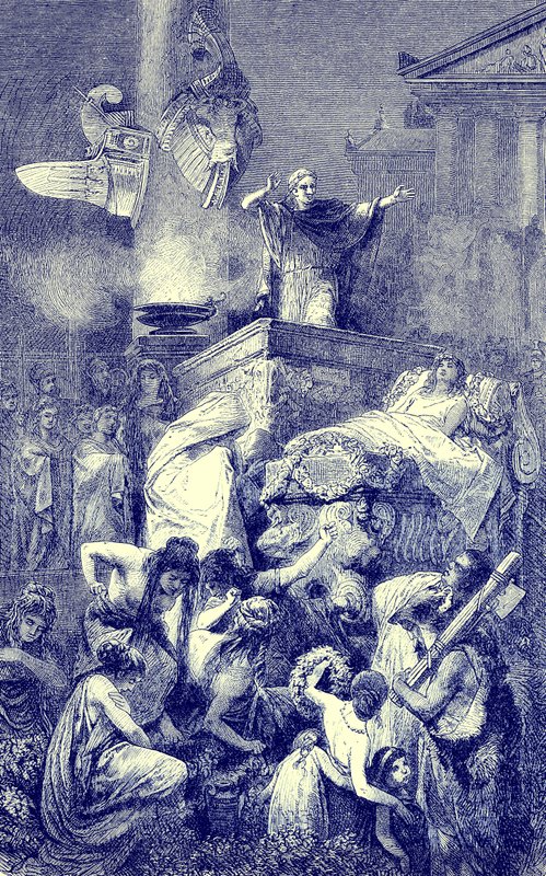 Begravelsestalen over en romersk helt, illustration fra The Illustrated History of the World, udgivet ca. 1880 (digitalt forbedret billede) af English School
