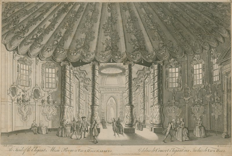 Indersiden af det elegante Music Room (Rotunda) i Vauxhall Gardens, London af English School