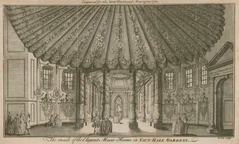 Indersiden af det elegante musikrum (Rotunda) i Vauxhall Gardens, London af English School