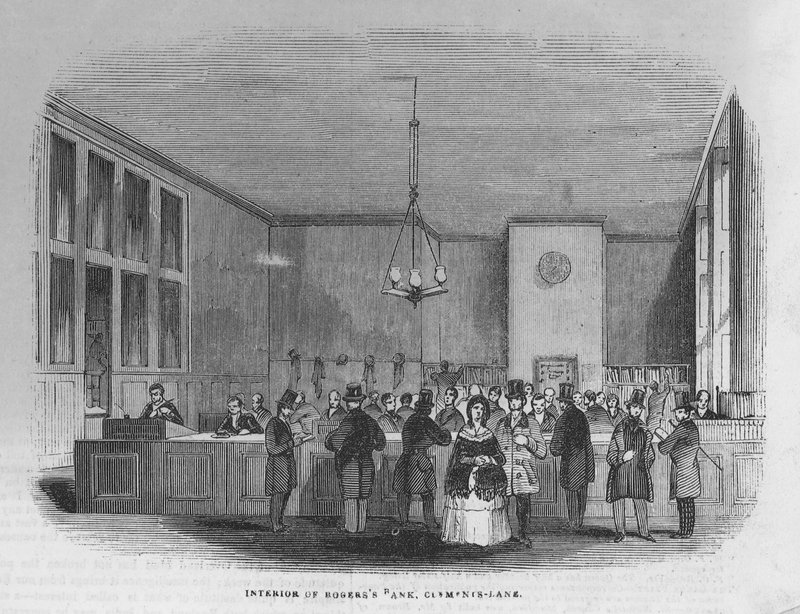 Det indre af Bank of Mrs Rogers and Co af English School