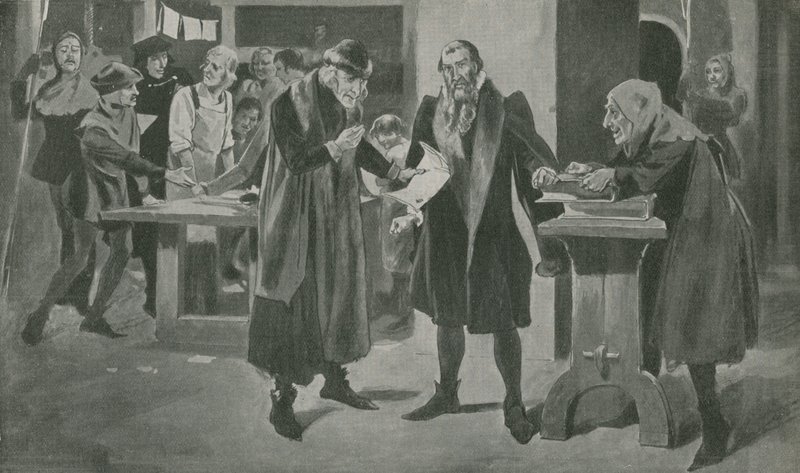 Den sidste trængsel for Gutenberg, trykkeren, på randen af sejr af English School