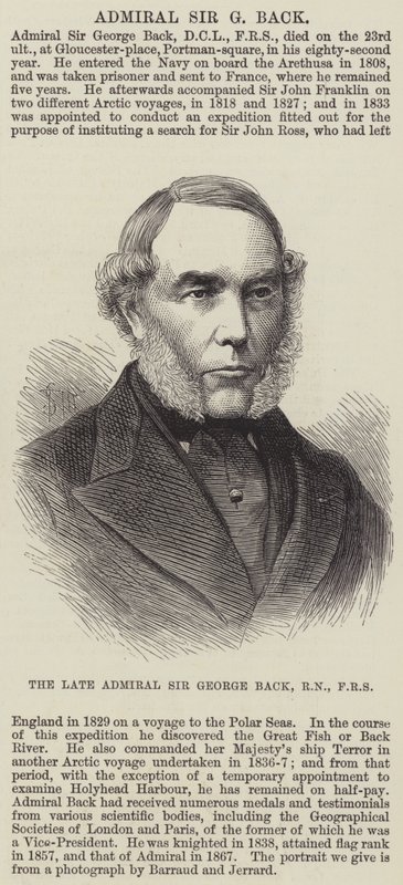 Den afdøde admiral Sir George Back, RN, FRS (gravering) af English School