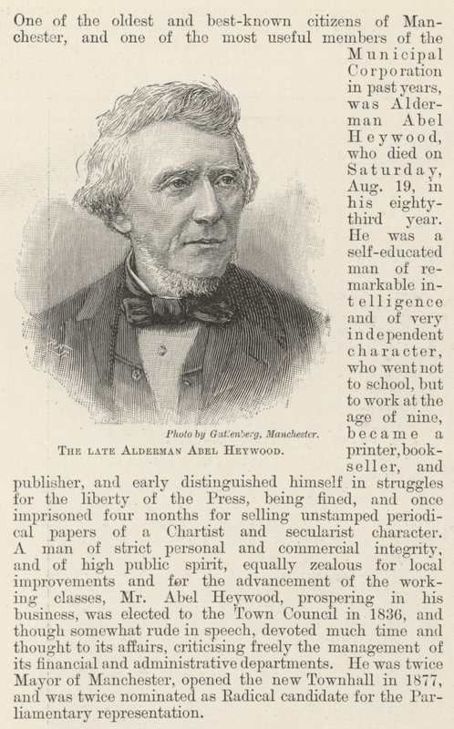 Den afdøde rådmand Abel Heywood (gravering) af English School