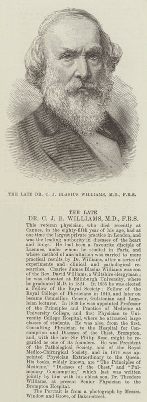 Den afdøde Dr C J Blasius Williams, MD, FRS (gravering) af English School