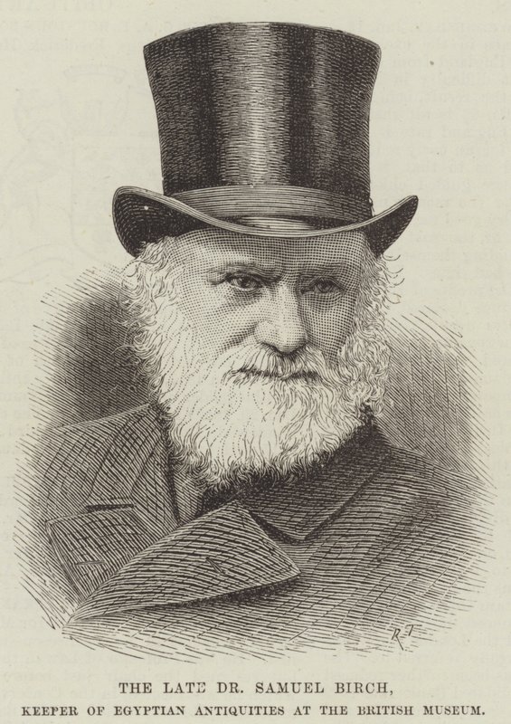 Afdøde Dr. Samuel Birch, Keeper of Egyptian Antiquities på British Museum (gravering) af English School
