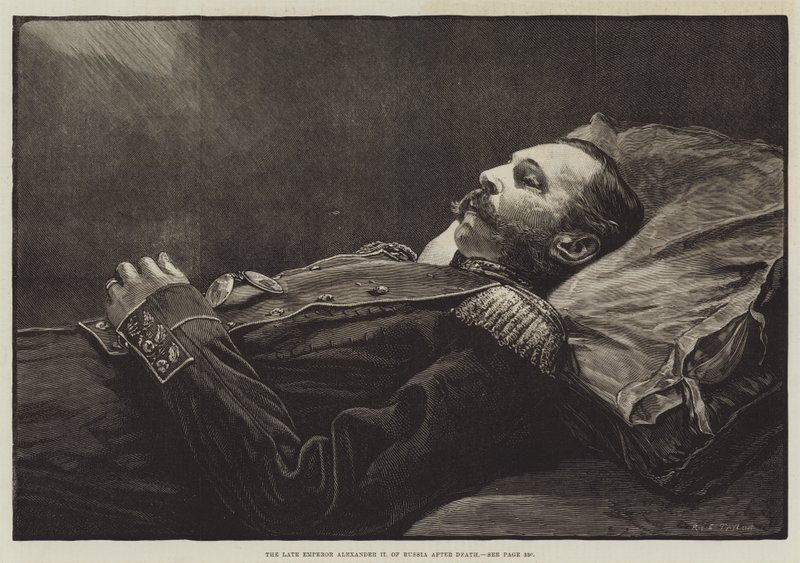 Den afdøde kejser Alexander II af Rusland efter sin død (kobberstik) af English School