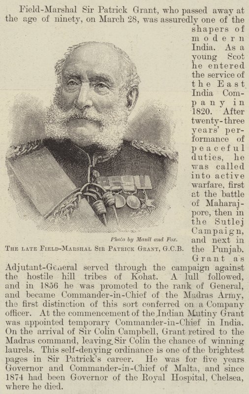 Den afdøde feltmarskal Sir Patrick Grant, GCB (gravering) af English School