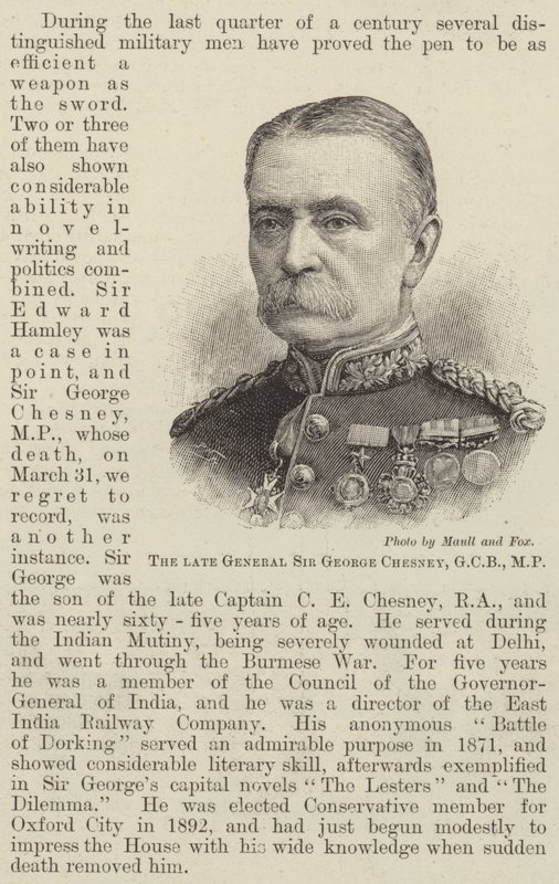 Den afdøde general Sir George Chesney, GCB, MP (gravering) af English School
