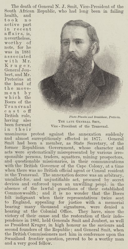Den afdøde general Smit, vicepræsident i Transvaal (gravering) af English School