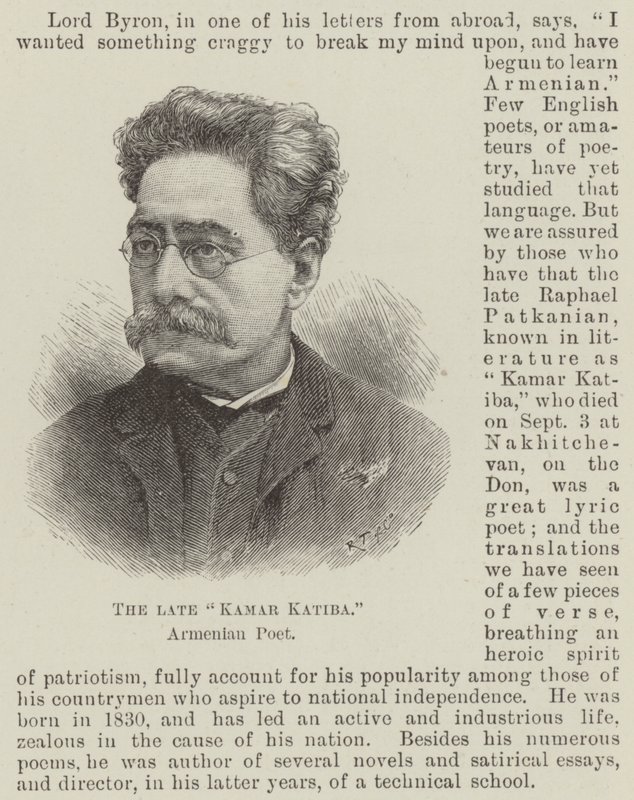 Den afdøde "Kamar Katiba", armensk digter (gravering) af English School