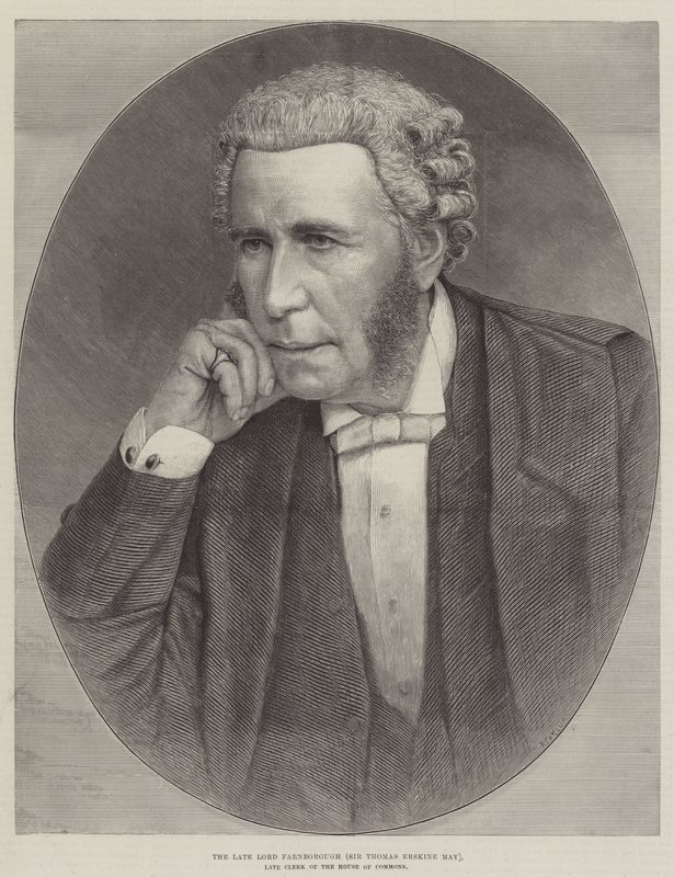 Den afdøde Lord Farnborough (Sir Thomas Erskine May), afdøde Clerk of the House of Commons (gravering) af English School