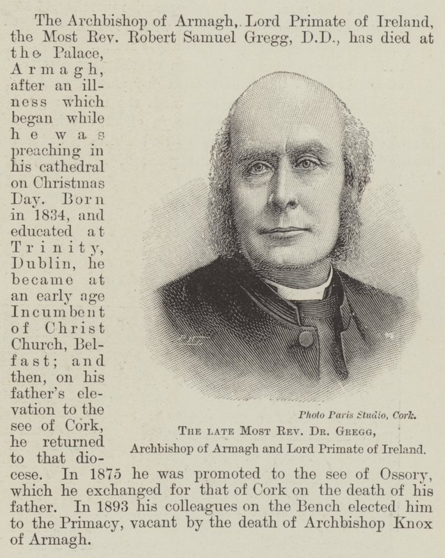 Den afdøde mest ærværdige Dr. Gregg, ærkebiskop af Armagh og Lord Primate of Ireland (gravering) af English School