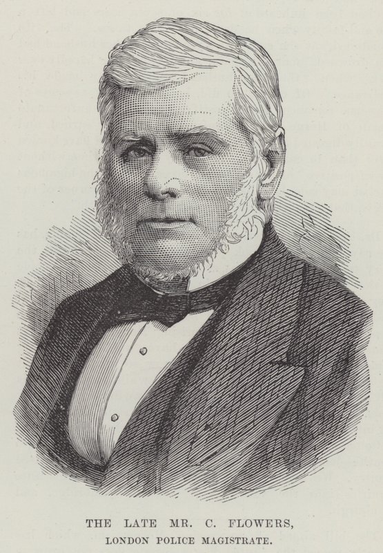 Den afdøde Mr. C Flowers, London Police Magistrate (gravering) af English School