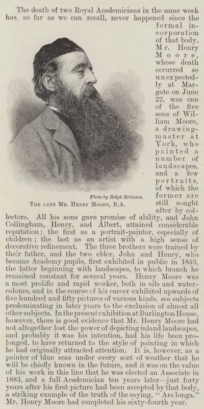 Den afdøde hr. Henry Moore, RA (gravering) af English School