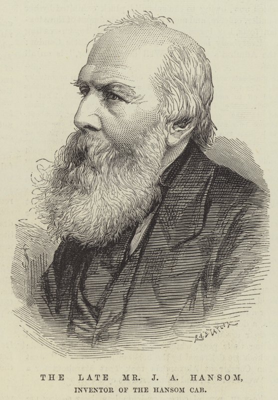 Den afdøde hr. J A Hansom, opfinder af Hansom Cab (gravering) af English School