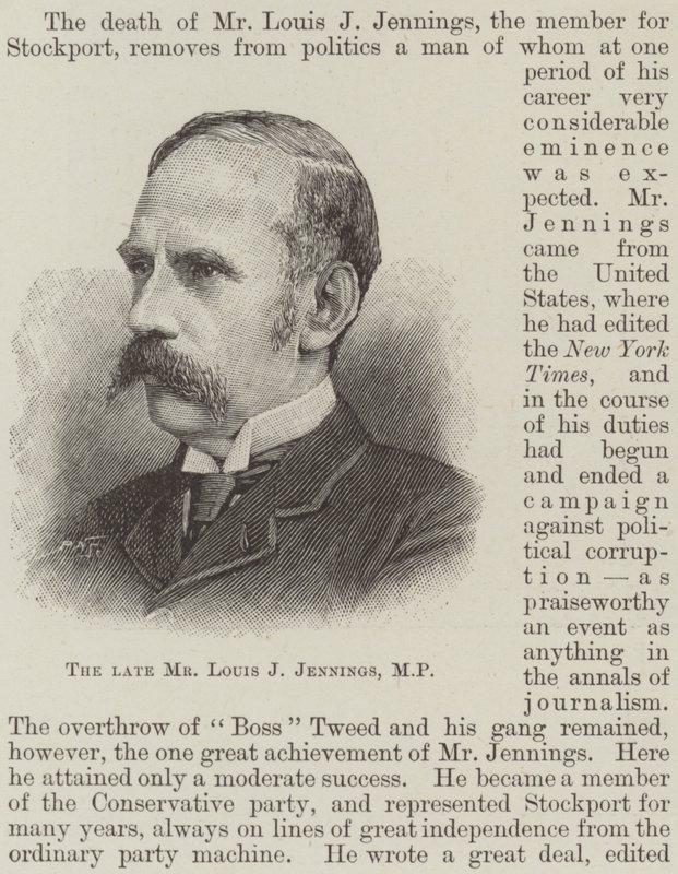 Afdøde hr. Louis J Jennings, MP (gravering) af English School