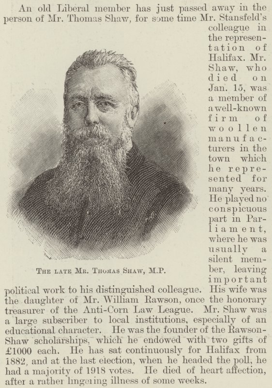 Afdøde hr. Thomas Shaw, MP (gravering) af English School