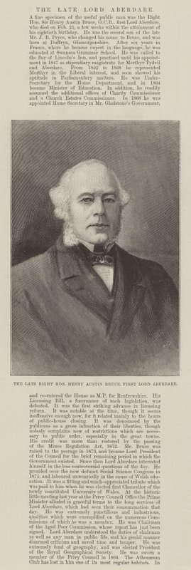 Den afdøde højre ærede Henry Austin Bruce, First Lord Aberdare (gravering) af English School