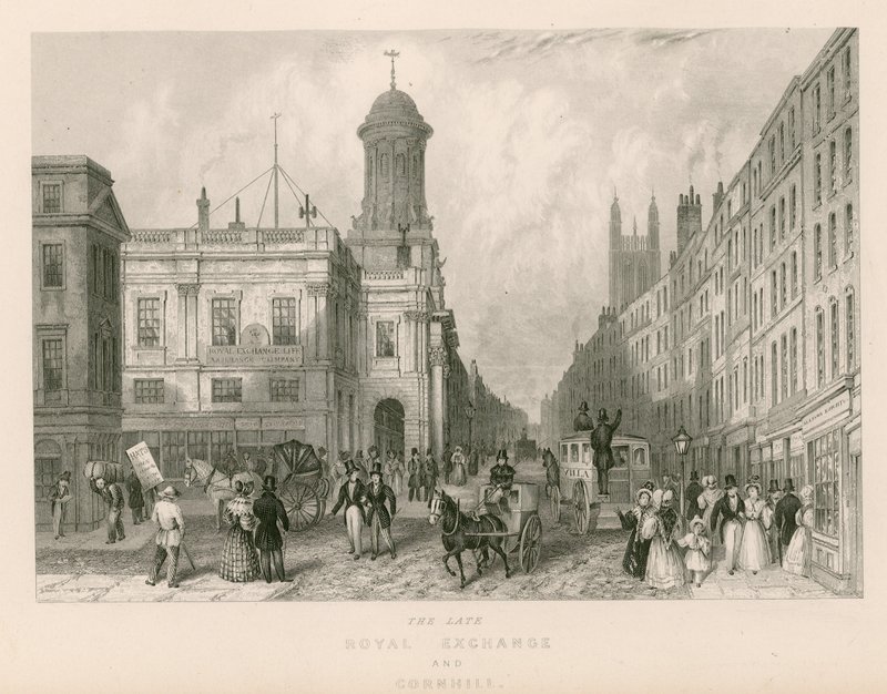 Den afdøde Royal Exchange og Cornhill, London af English School