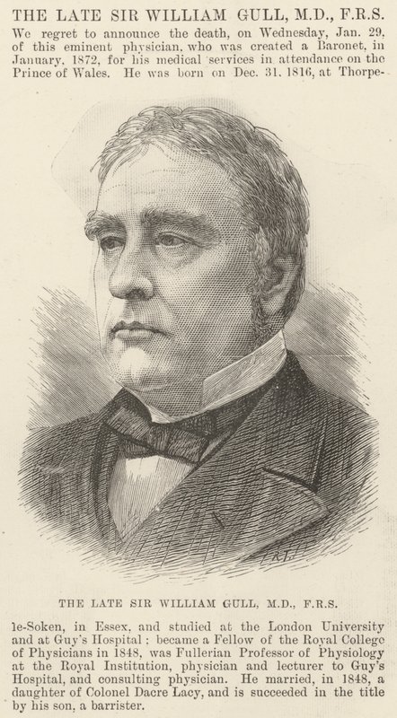 Den afdøde Sir William Gull, MD, FRS (gravering) af English School