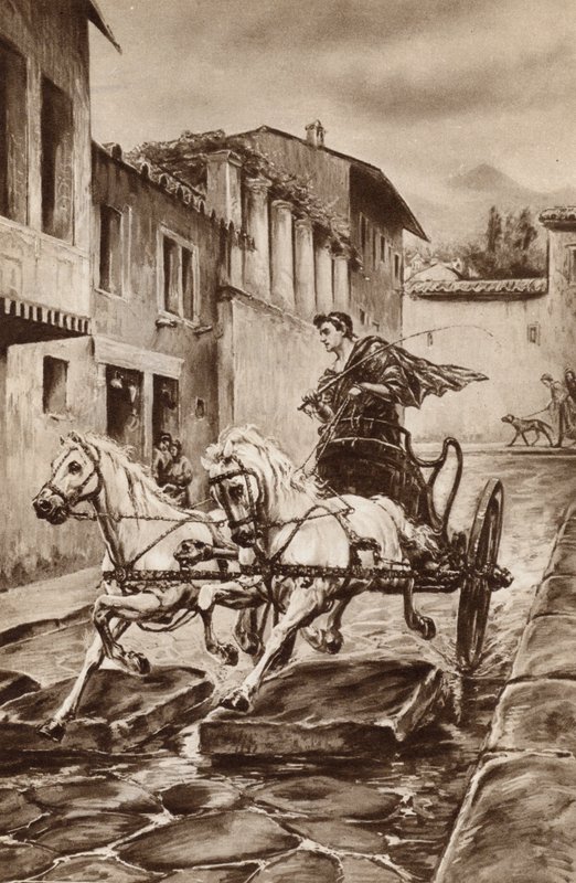 Livet på en gade i Pompeji i de store dage før byen forsvandt (farve litho) af English School