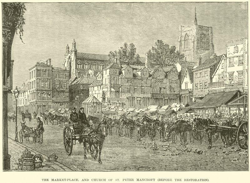 Markedspladsen og Church of St Peter Mancroft før restaureringen af English School
