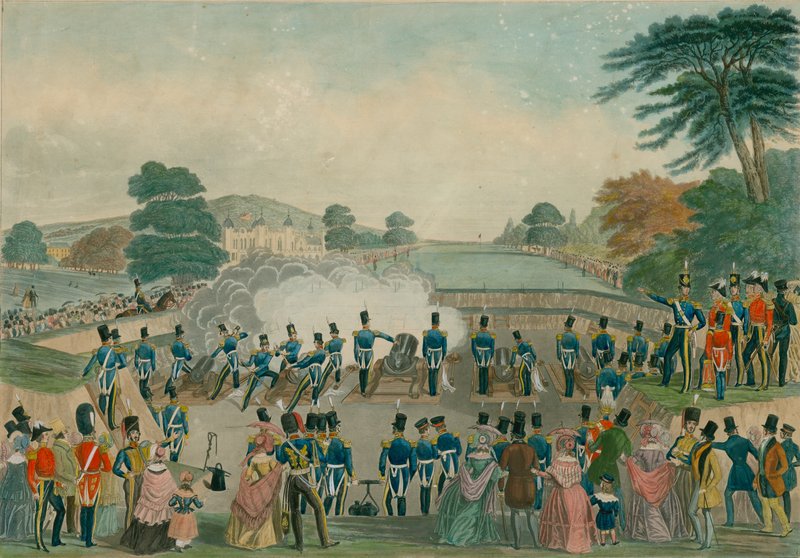 Mørtelbatteriet i Woolwich, London af English School