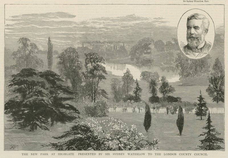 Den nye park ved Highgate præsenteret af Sir Sydney Waterlow af English School