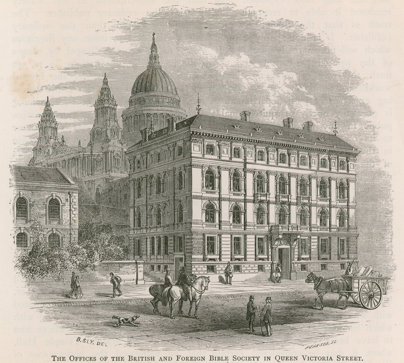 Det britiske og udenlandske bibelselskabs kontorer i Queen Victoria Street, London af English School