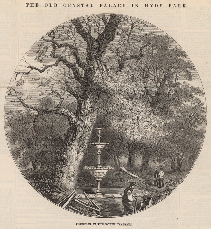 Det gamle Crystal Palace i Hyde Park: springvand i det nordlige tværskib af English School