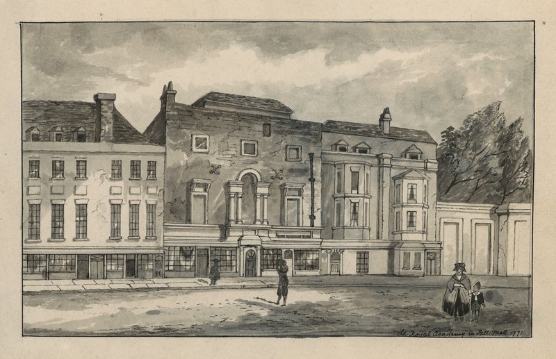 Det gamle Royal Academy i Pall Mall (wc på papir) af English School