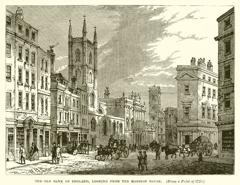 Den gamle bank i England, ser fra Mansion House af English School
