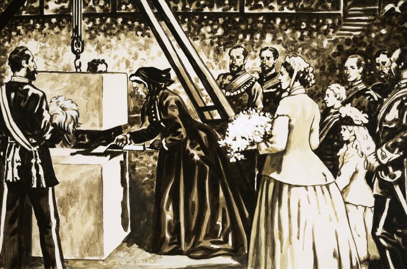 Åbningen af Albert Hall af den aldrende dronning Victoria i 1871 af English School