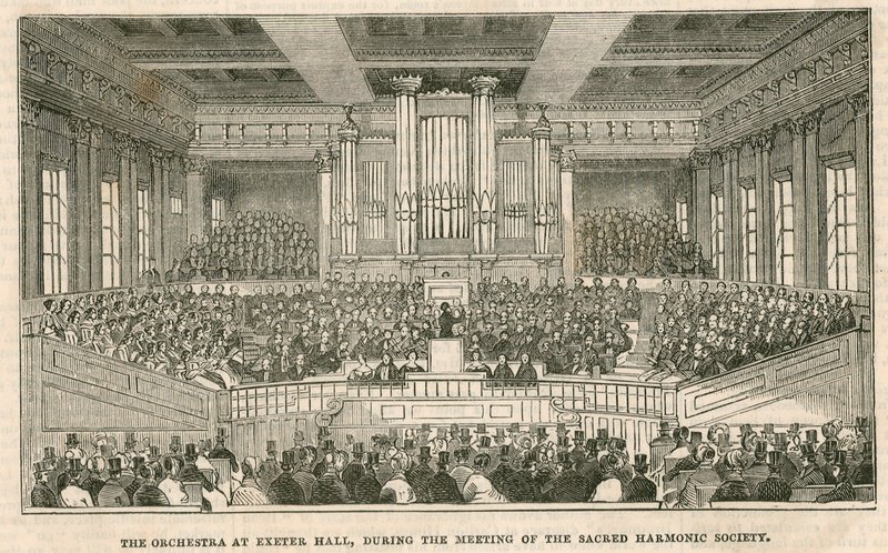 Orkestret i Exeter Hall, London, under mødet i Sacred Harmonic Society af English School