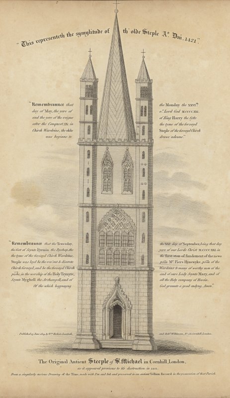 Det oprindelige gamle tårn af St Michael i Cornhill af English School