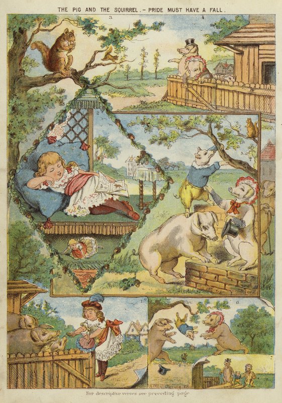 Grisen og egernet - stolthed skal have et fald (chromolitho) af English School