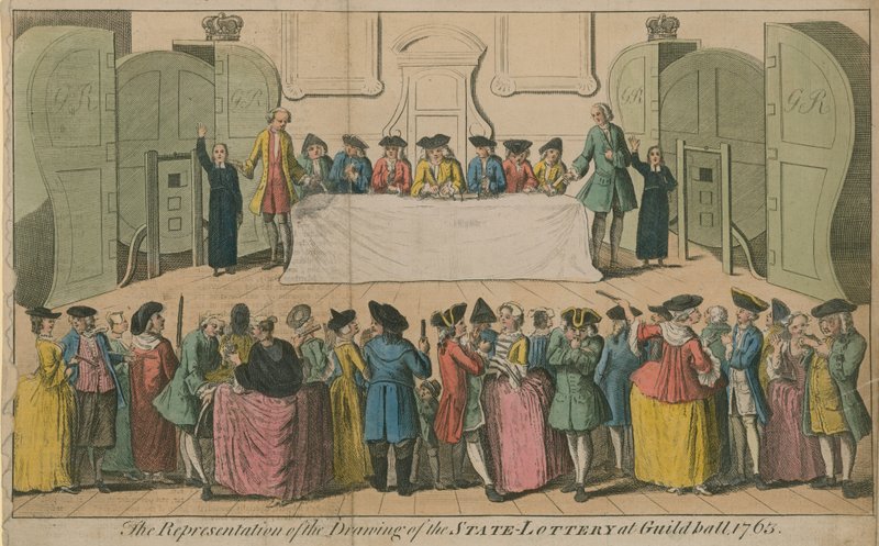 Repræsentationen af tegningen af statslotteriet i Guildhall, 1763 af English School