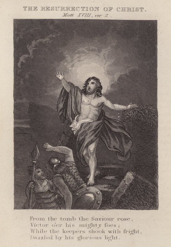 Kristi opstandelse, Matthæus XVIII, ver 2 (gravering) af English School