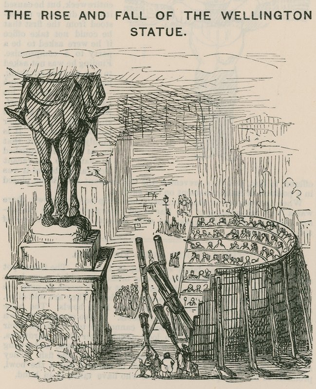 Wellington-statuens stigning og fald; tegneserie af English School
