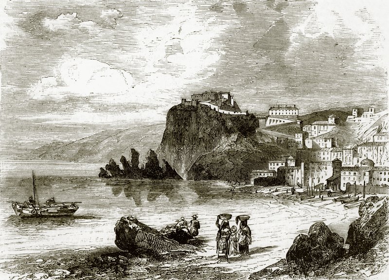 Klippen og byen Scylla, Siciliens kyst af English School