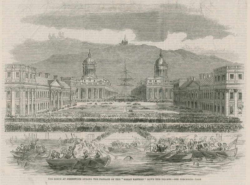 Scenen i Greenwich under passagen af Great Eastern af English School