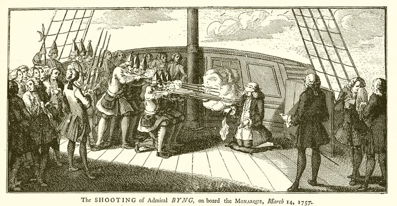 Nedskydningen af admiral Byng om bord på Monarque, 14. marts 1757 af English School