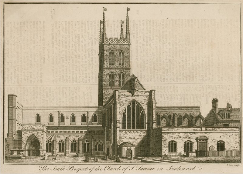 Den sydlige udsigt til St Saviours, Southwark, London af English School