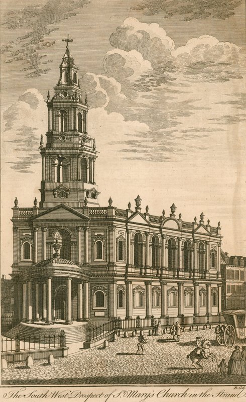 Den sydvestlige udsigt til St Marys Church i Strand af English School