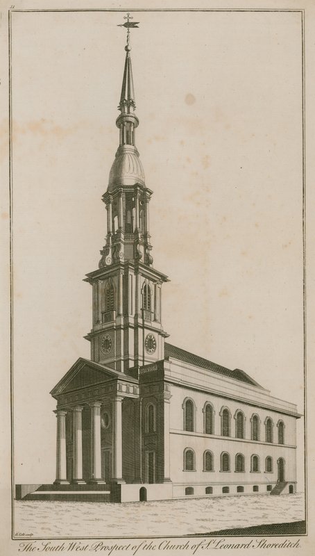 Den sydvestlige udsigt til Church of St Leonard, Shoreditch af English School