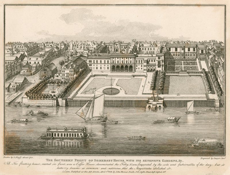Den sydlige front af Somerset House med dens omfattende haver af English School