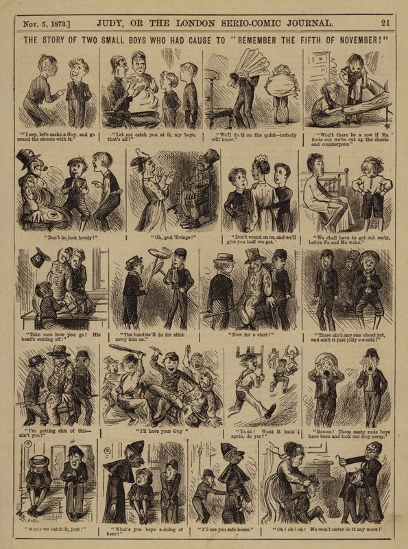 Historien om to små drenge, der havde grund til at "huske den femte november" (gravering) af English School