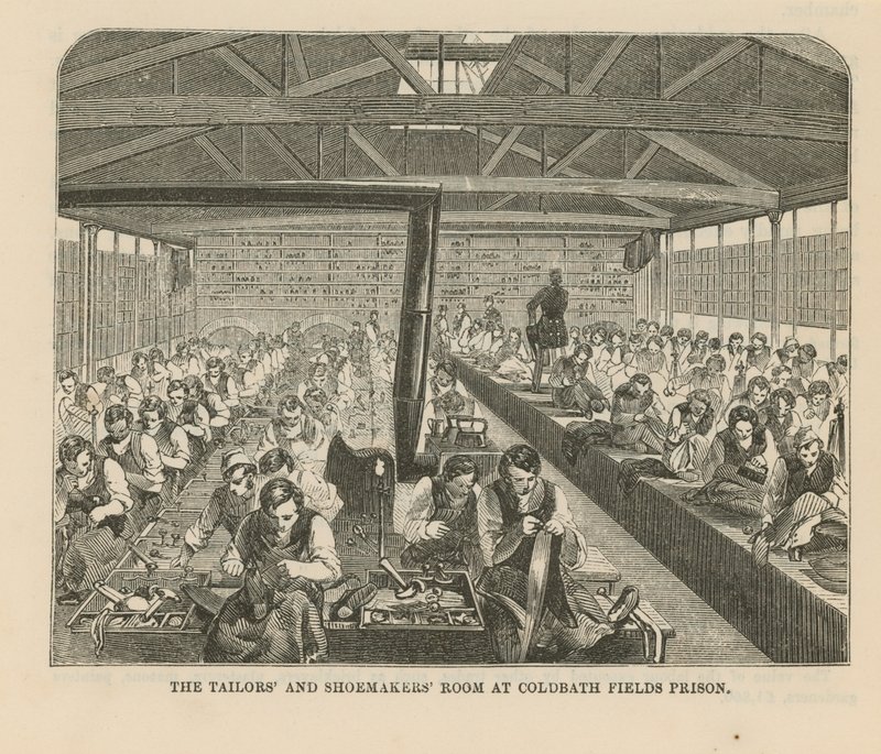 Skrædder- og skomagerværelset i Coldbath Fields Prison af English School